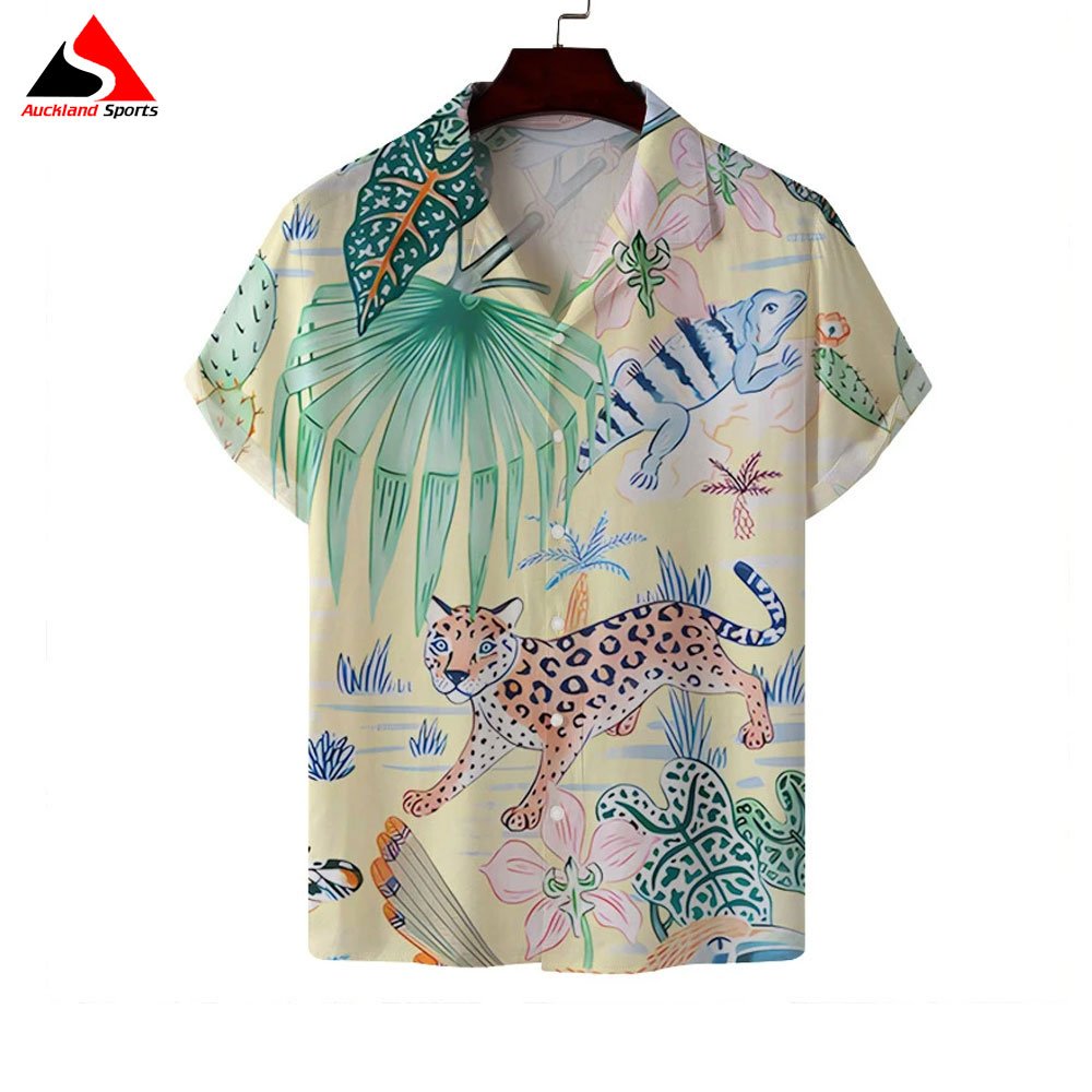 Customized Men Loose Breathable Shirts Men Fashion Printed Beach Wear Top Single Breasted Cuban Collar Holiday Shirt