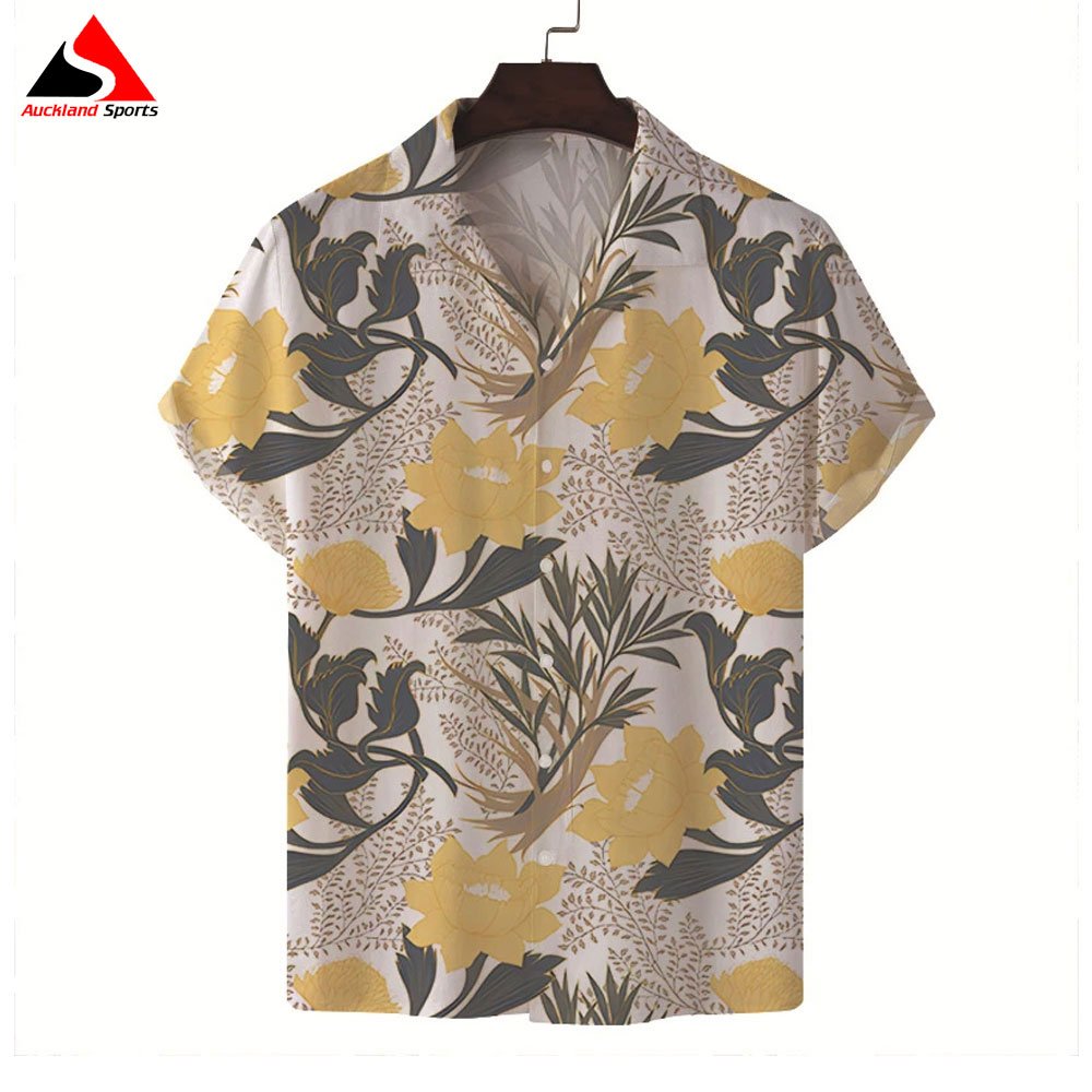Customized Men Loose Breathable Shirts Men Fashion Printed Beach Wear Top Single Breasted Cuban Collar Holiday Shirt
