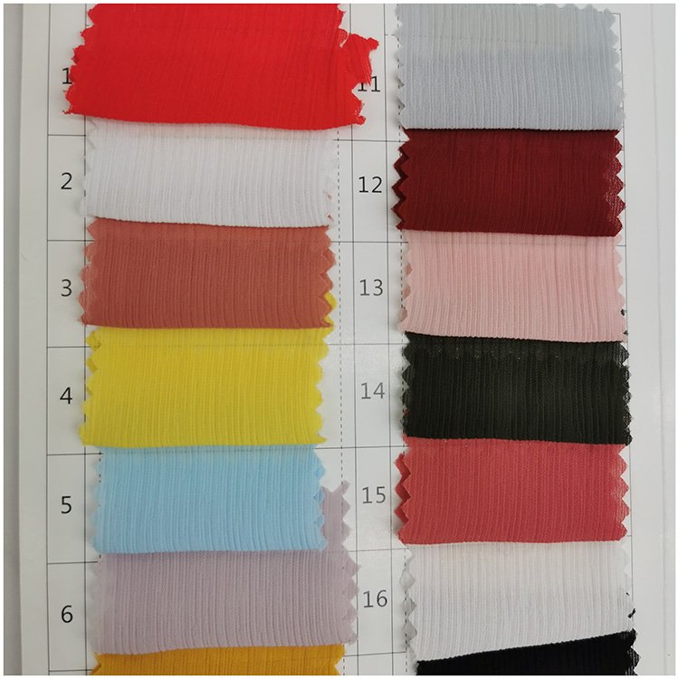 low MOQ 100D crepe chiffon fabric 100% polyester plain dyed chiffon crepe women's wear fabric