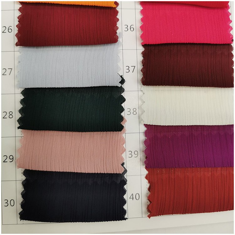 low MOQ 100D crepe chiffon fabric 100% polyester plain dyed chiffon crepe women's wear fabric