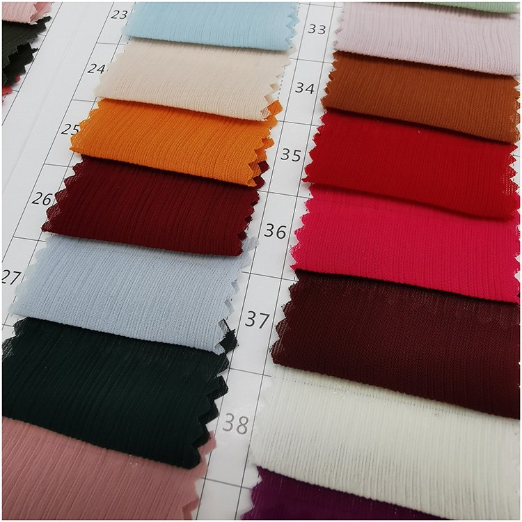 low MOQ 100D crepe chiffon fabric 100% polyester plain dyed chiffon crepe women's wear fabric