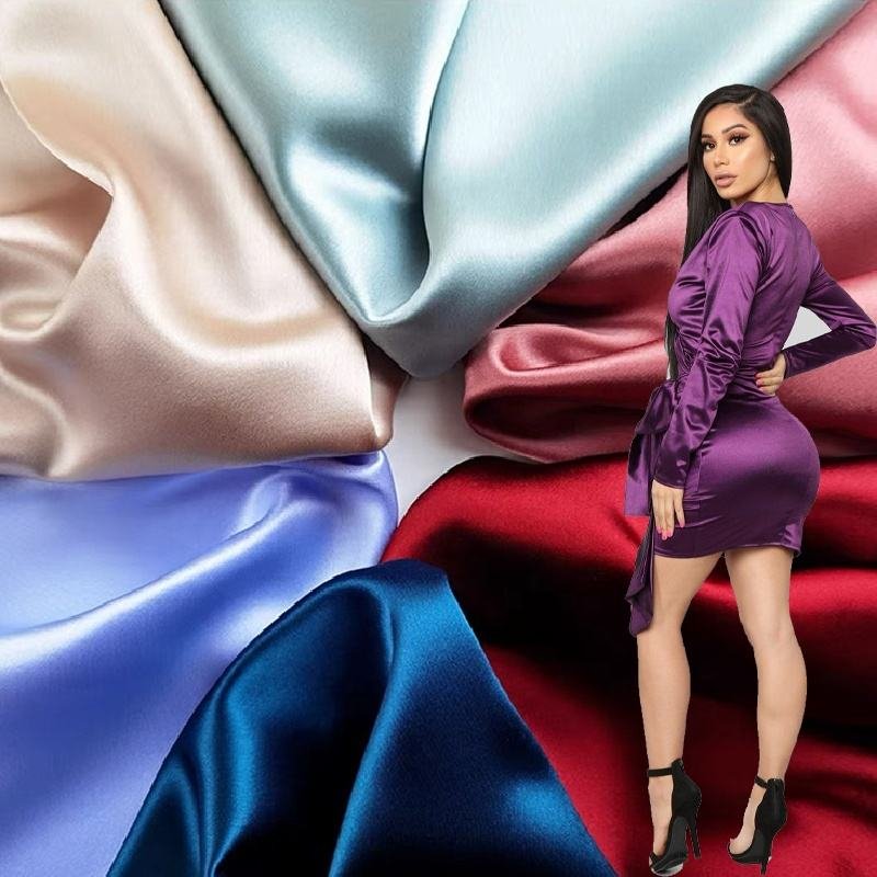 High quality Wholesale COLORED DOBBY Satin Fabric XITONG TEXTILE woven polyester satin FABRIC Rolls for PAJAMAS evening dress