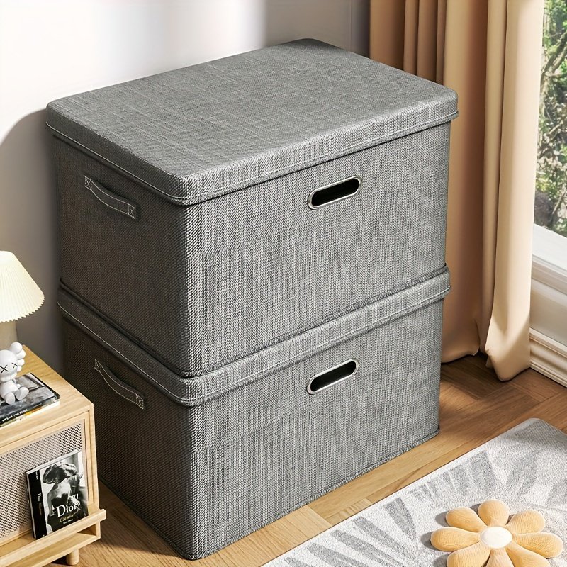 High Quality House Hold Handle Extra-Large Size Clothes Storage Box Fabric Cotton Linen Storage Baskets Bins With Lids