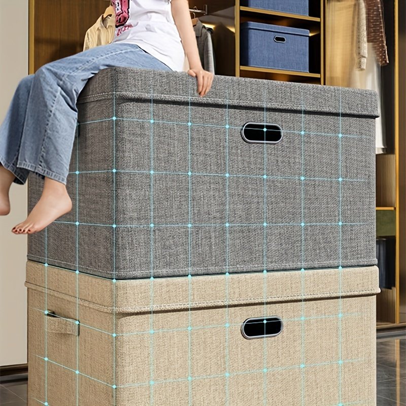 High Quality House Hold Handle Extra-Large Size Clothes Storage Box Fabric Cotton Linen Storage Baskets Bins With Lids