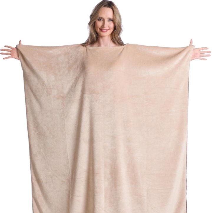 100% POLYESTER HIGH QUALITY COZY WEARABLE FLEECE BLANKET WITH SLEEVES BROWN PACKED GIFT BOX FOR WHOLESALE