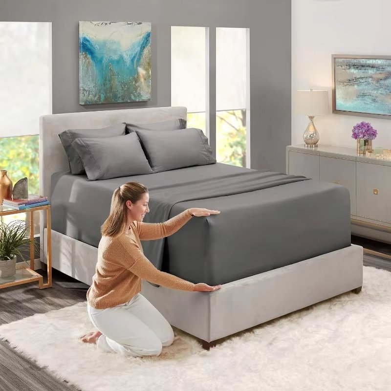 Extra Deep Pocket King Size Sheets Sets - Fits Mattress 18-24 Inches, 6 Piece - Grey Sheets
