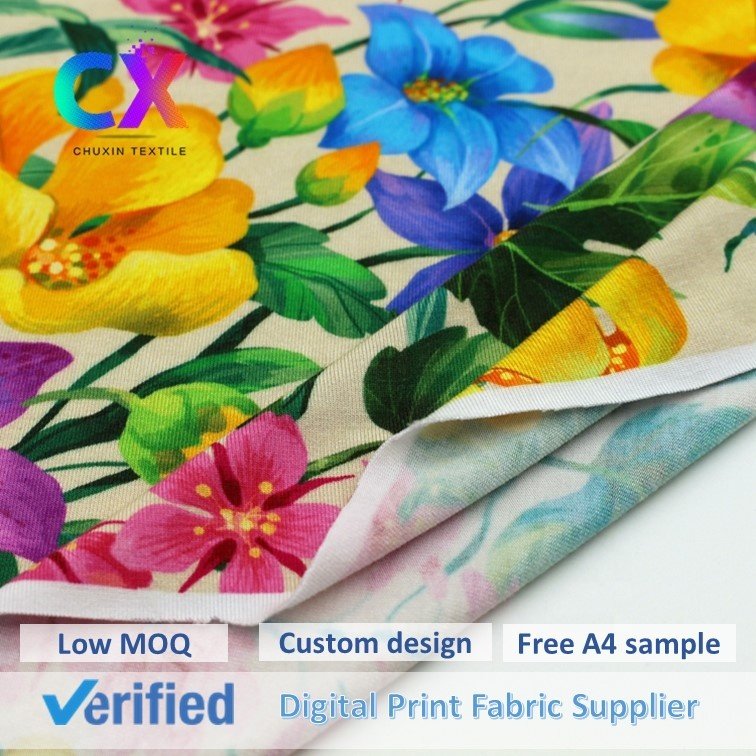 Custom design flower blossom stretch digital printing weft knit 100% bamboo microfiber jersey fabric for kids pajama