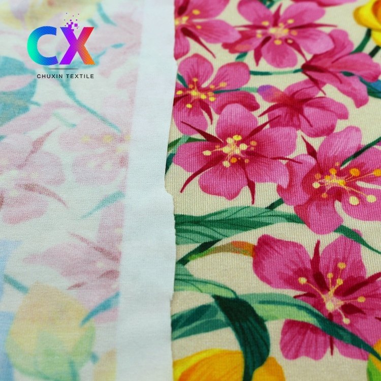 Custom design flower blossom stretch digital printing weft knit 100% bamboo microfiber jersey fabric for kids pajama