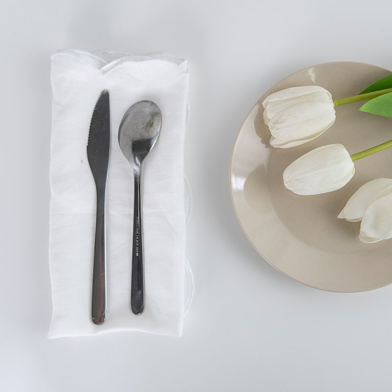 wholesale scalloped embroidery edging linen table napkin linen handkerchiefs white nature 100%linen napkins