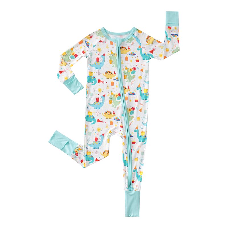 Factory Custom Boy Girl Baby Pajamas with Dinosaur Truck Print Bamboo Viscose Newborn Romper Zipper Sleeper Set Baby Clothes
