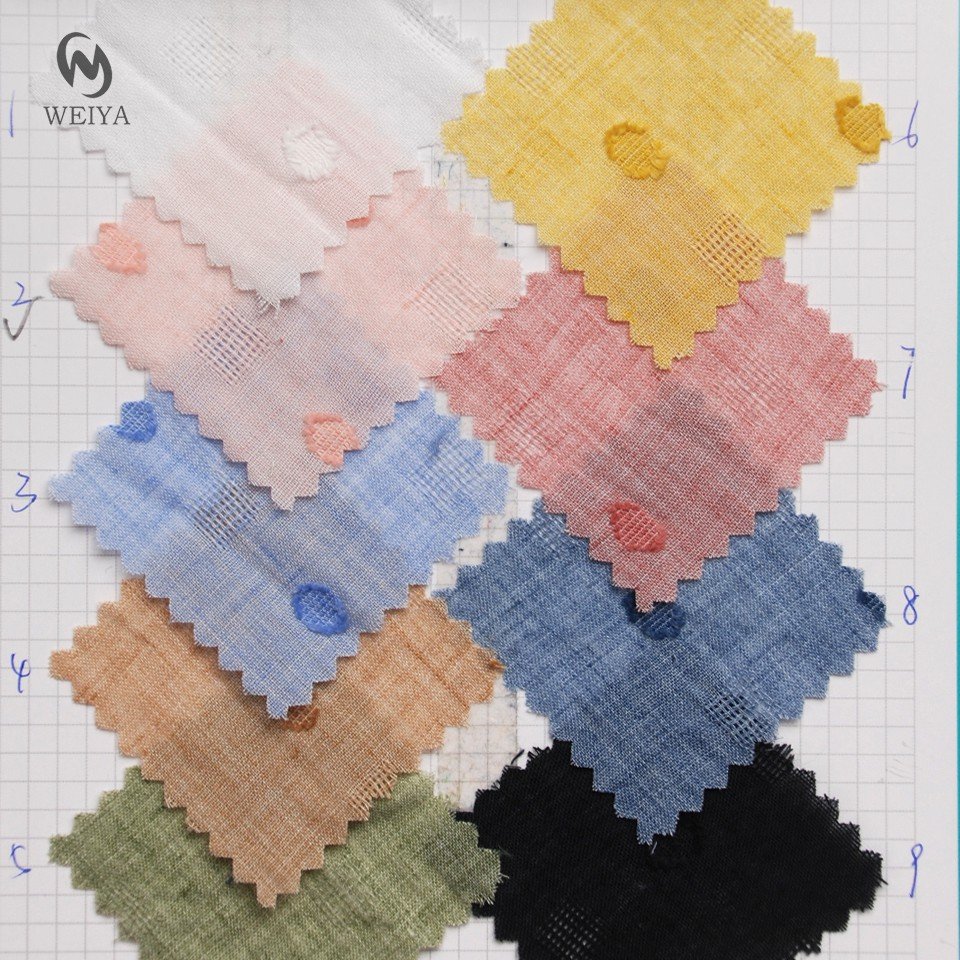 Women blouse shirt dress natural colour pircal dot cutting motif poly cotton linen slub look fabric