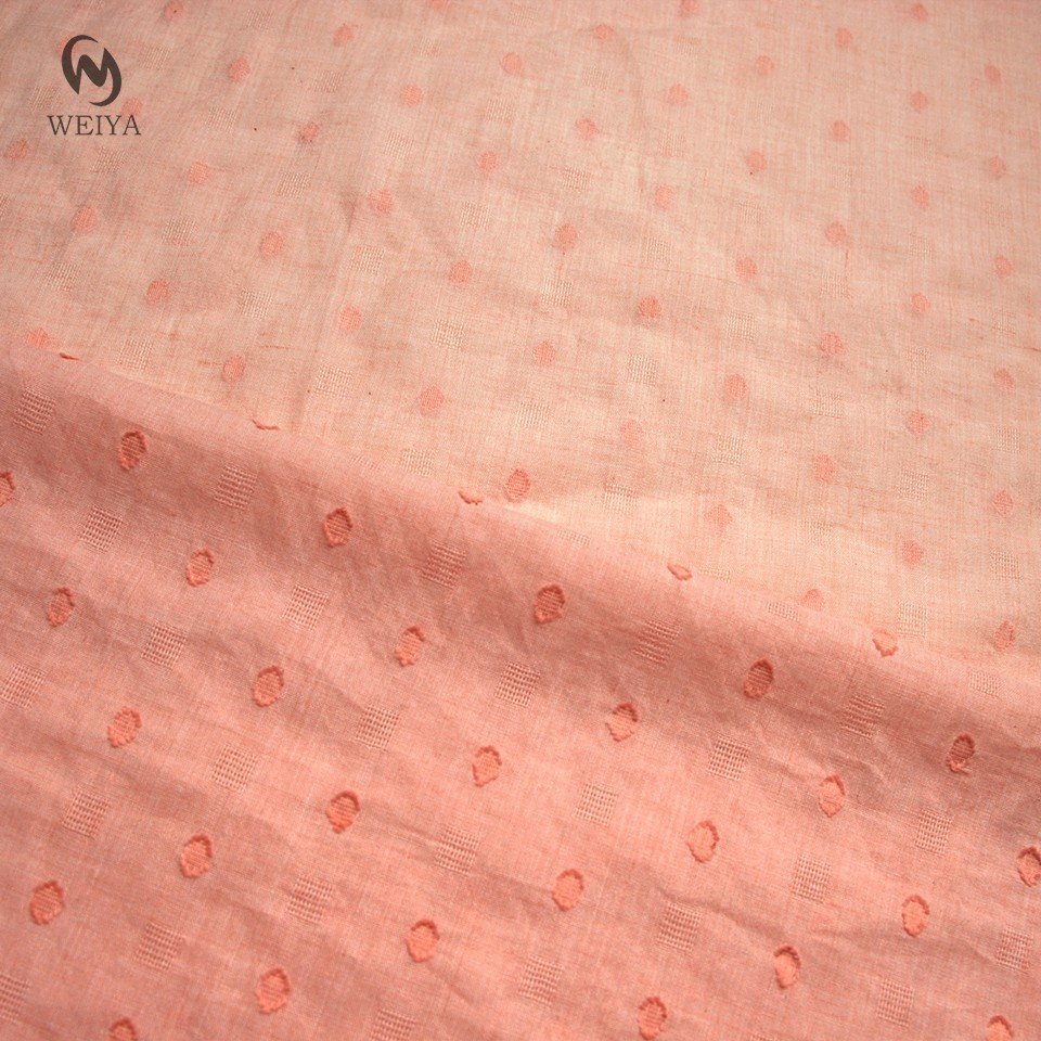 Women blouse shirt dress natural colour pircal dot cutting motif poly cotton linen slub look fabric