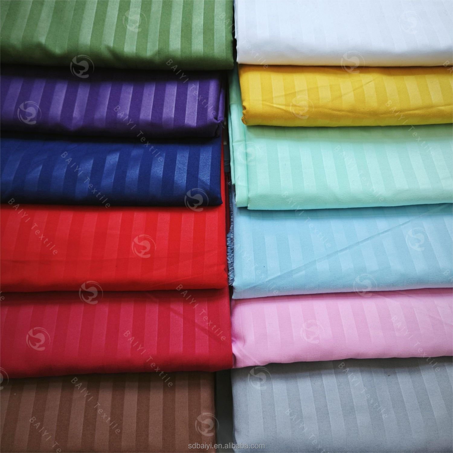 Wholesale 1-3cm satin striped embossed bed sheet fabric Brushed Microfiber bedsheet home textile fabric in rolls