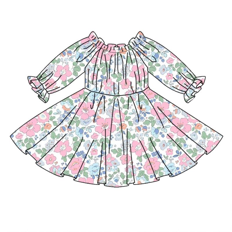 Newly arrived custom printed lantern sleeve large skirt skirt girls dress bamboo fabric comfortable children's clothing