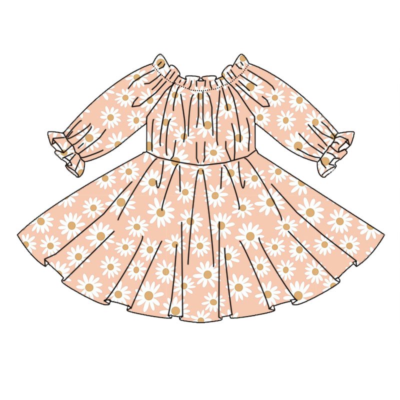 Newly arrived custom printed lantern sleeve large skirt skirt girls dress bamboo fabric comfortable children's clothing