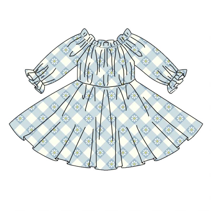 Newly arrived custom printed lantern sleeve large skirt skirt girls dress bamboo fabric comfortable children's clothing