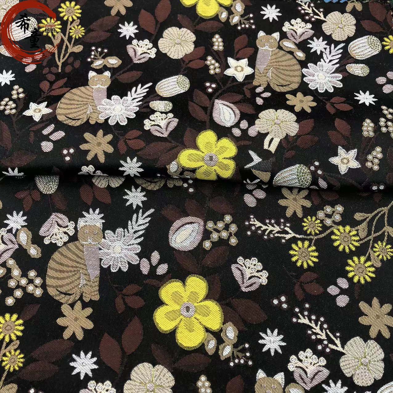 France Style Luxury Floral&cat 3D Jacquard Brocade Fabric for Dress Cloth or bag