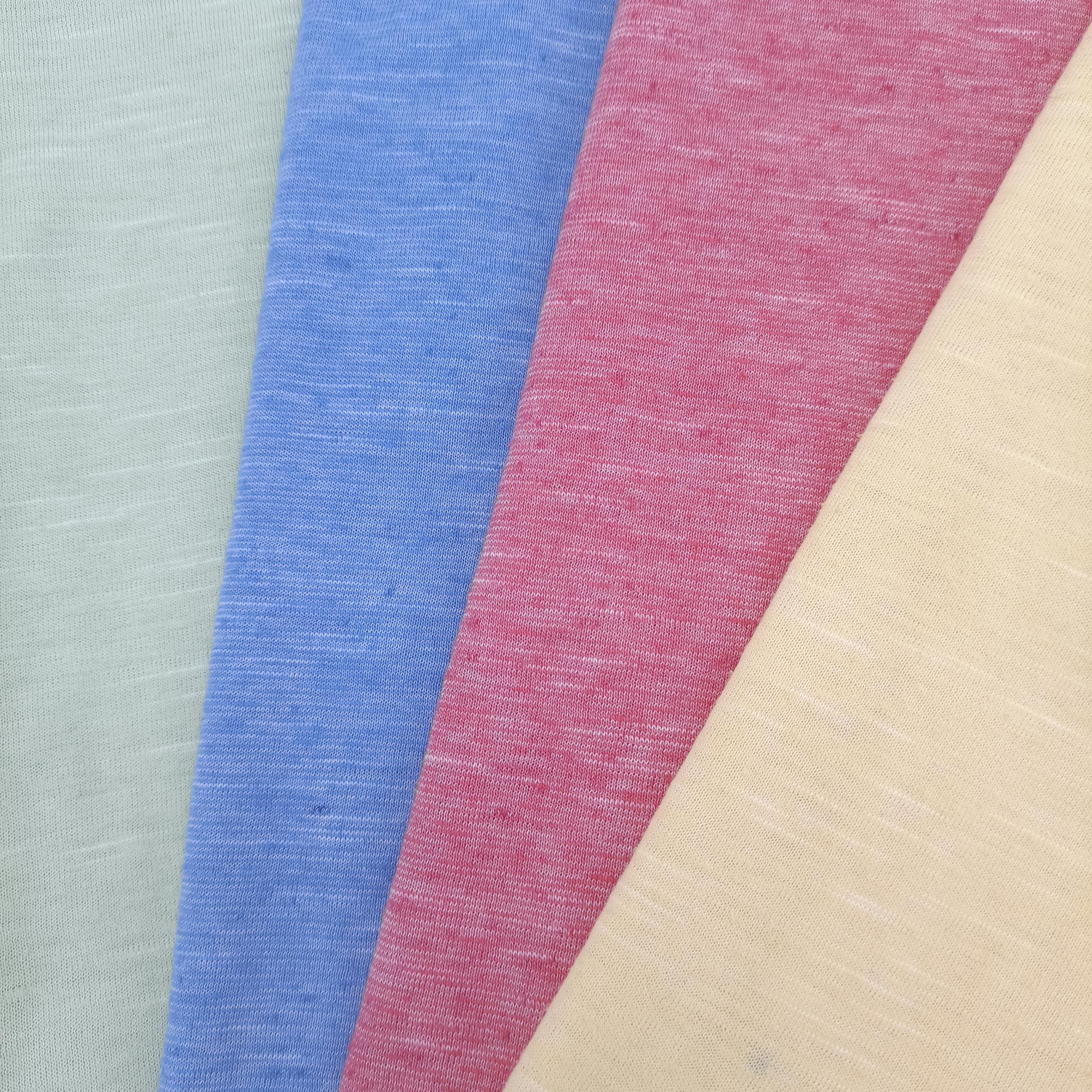 Custom Color 140Gsm 67 Polyester 24 Cotton 9 Linen Knitted Slub Jersey Fabric Cotton Polyester Fabric For Clothing