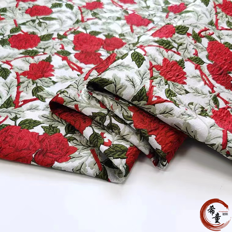 Textile supplier new design customize fashion 3D rose flower yarn dyed brocade jacquard fabrics for women and child's dress