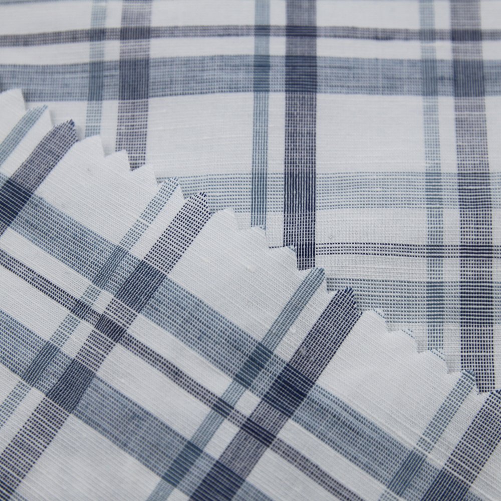 High Quality Low MOQ Linen Cotton Fabric Loose Yarn Dyed Plaid Fabric for Spring Summer Clothes