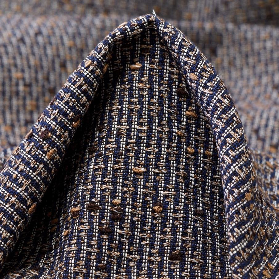 Bulk Quantity: Natural Fibre Tweed Fabric For Sale By The Meter.High-Quality Blue Fabric Made from Linen and Wool for Clothing.
