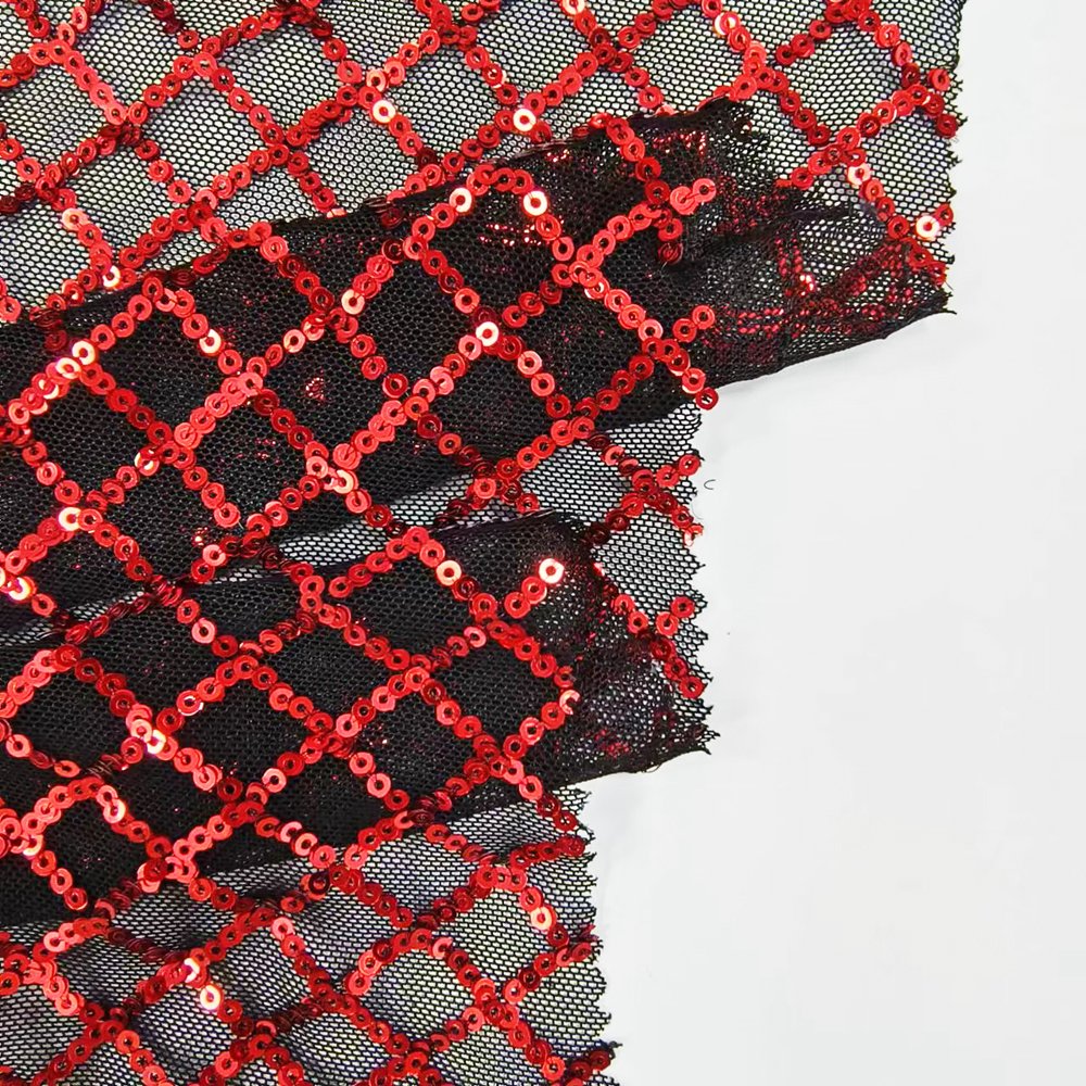 Custom Garment Accessories Mesh Fabric Polyester Lace Fabrics Print Embroidered Bead Party Lace With Sequins
