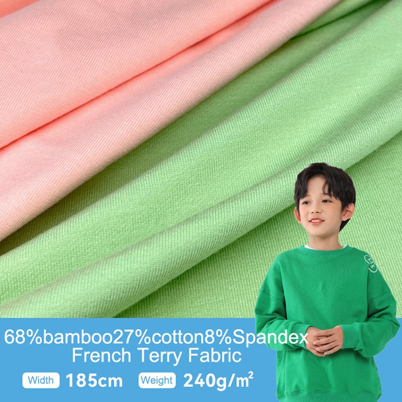 Wholesale factory 68%bamboo27%cotton5%spandex 240gsm knit french terry fabric for child hoodie