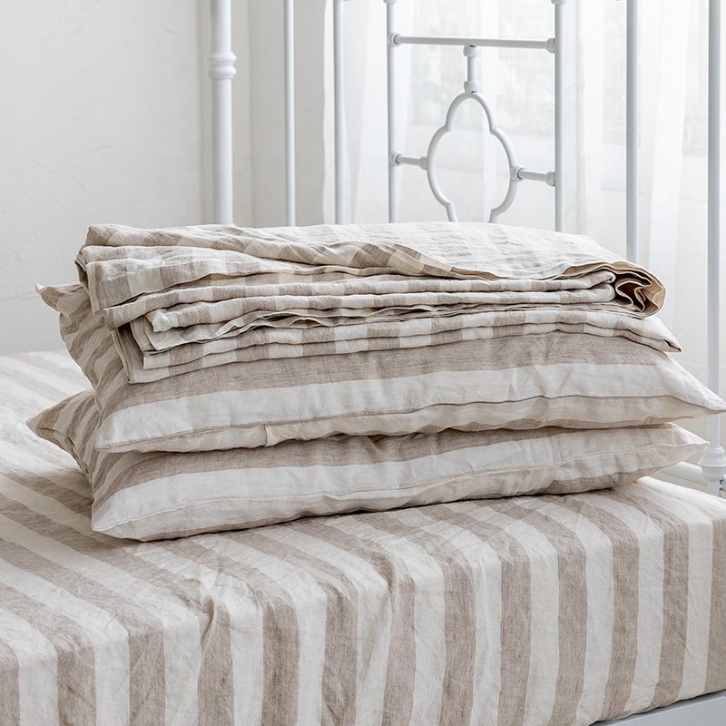 good quality hotel king and queen oekotex stripe belgium 100% linen duvet covers with button