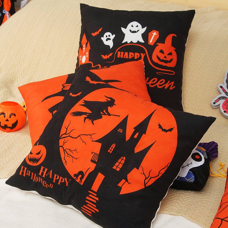 Halloween Cushion Cover Decorative Throw Pillow Cover 45x45cm Yellow Pumpkin Pillow Case Wizard Home Decor Witch Pillowcase