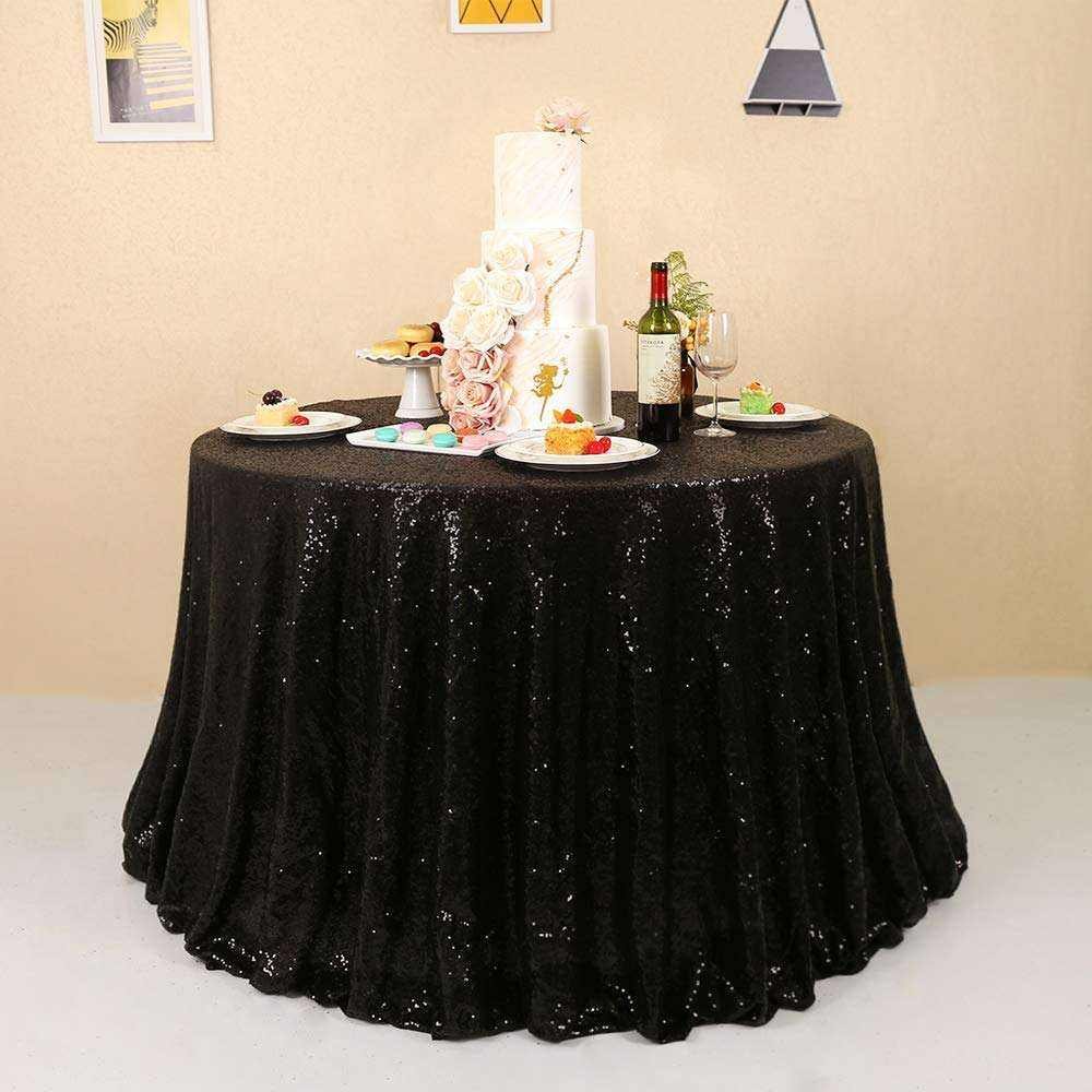Wholesale Family Banquet Buyer Show Wedding Party Bling Bling Table Cloth Round Sequin Black Tablecloth