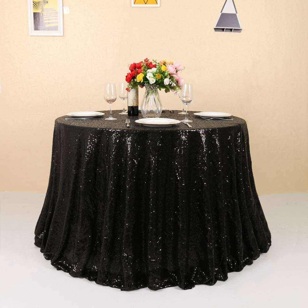Wholesale Family Banquet Buyer Show Wedding Party Bling Bling Table Cloth Round Sequin Black Tablecloth