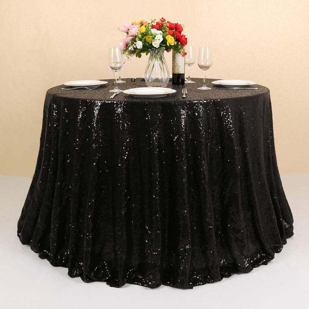 Wholesale Family Banquet Buyer Show Wedding Party Bling Bling Table Cloth Round Sequin Black Tablecloth