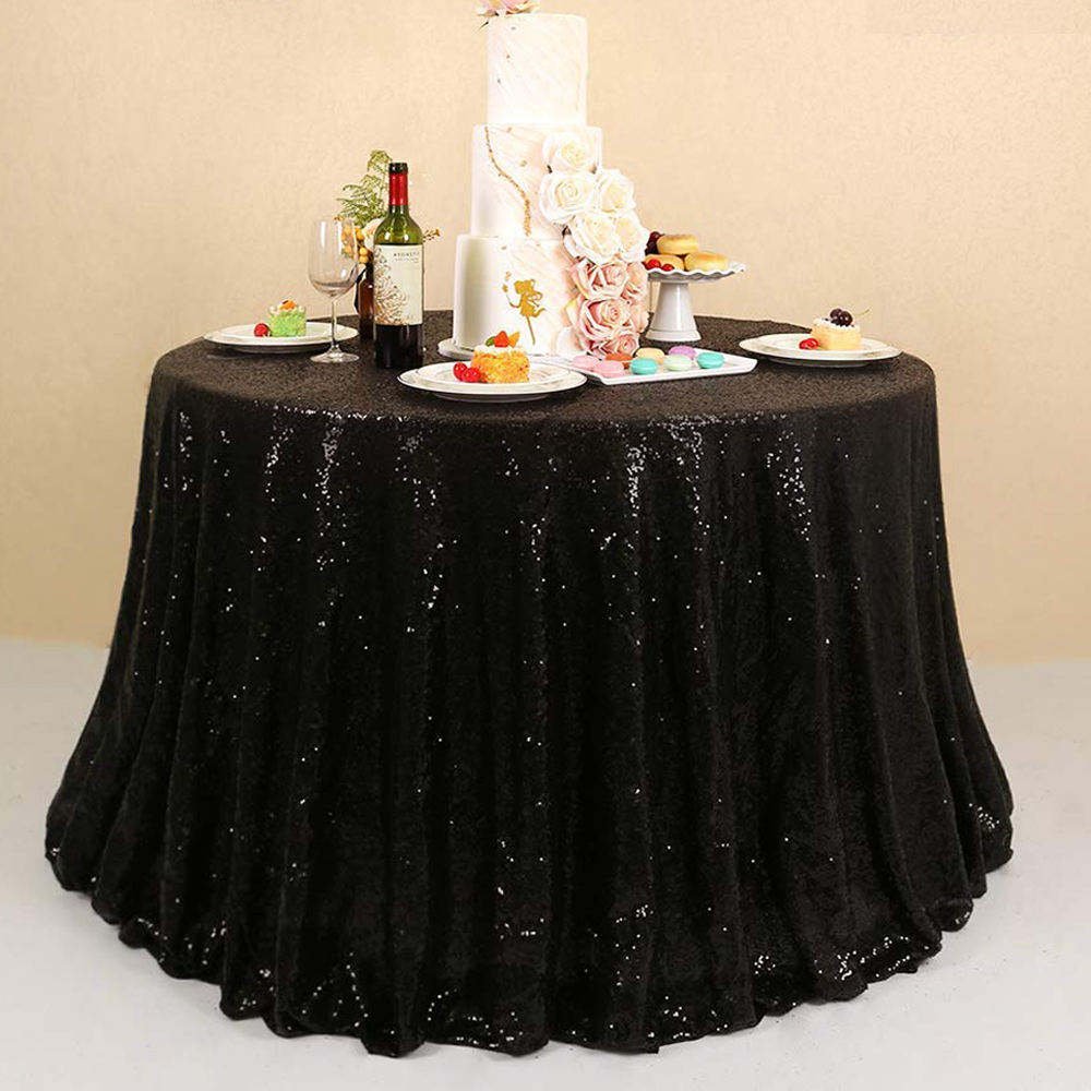 Wholesale Family Banquet Buyer Show Wedding Party Bling Bling Table Cloth Round Sequin Black Tablecloth