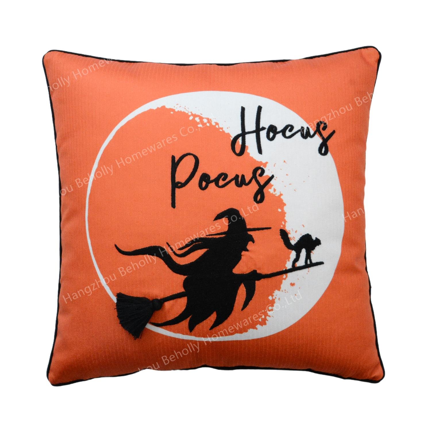 Halloween Series Embroidered Faux Linen Fabric 45*45 Cushion Covers Decor Throw Pillow Cover