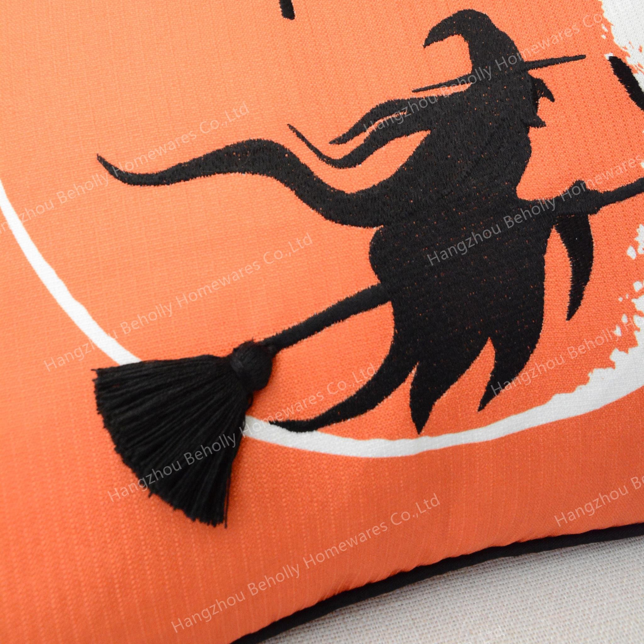Halloween Series Embroidered Faux Linen Fabric 45*45 Cushion Covers Decor Throw Pillow Cover