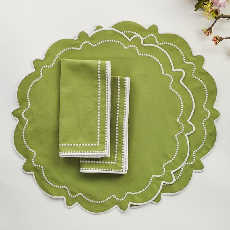 Stone wash 100% Pure Linen Fabric double Embroidered cocktail Napkin Custom sizes French Linen Fringe Napkin