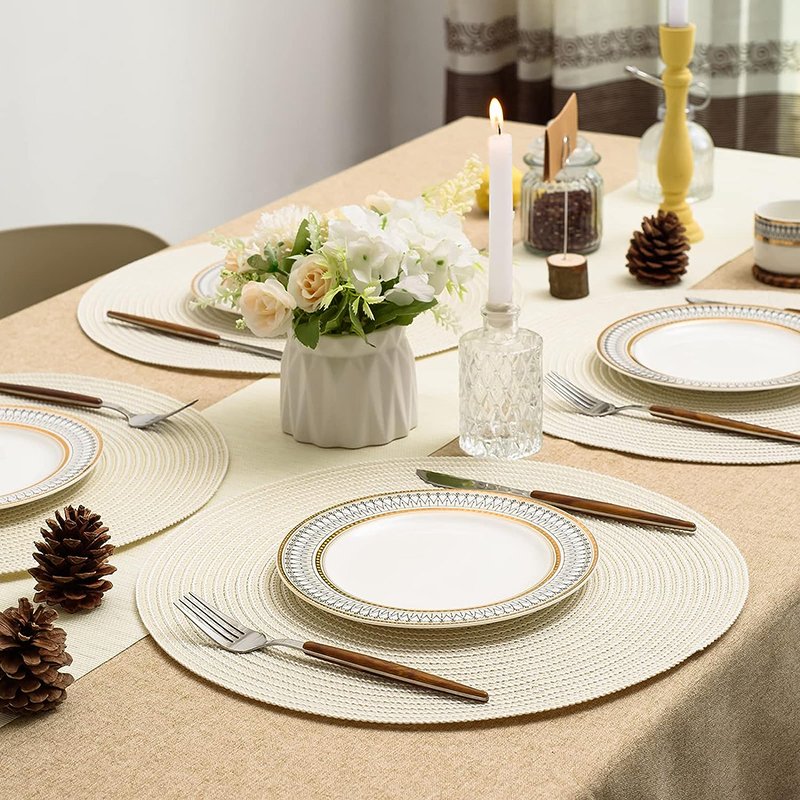 Bamboo Cotton and Silicon round Seagrass Grey Table Place Mat Waterproof Disposable Kraft Paper Places Mat for Weddings