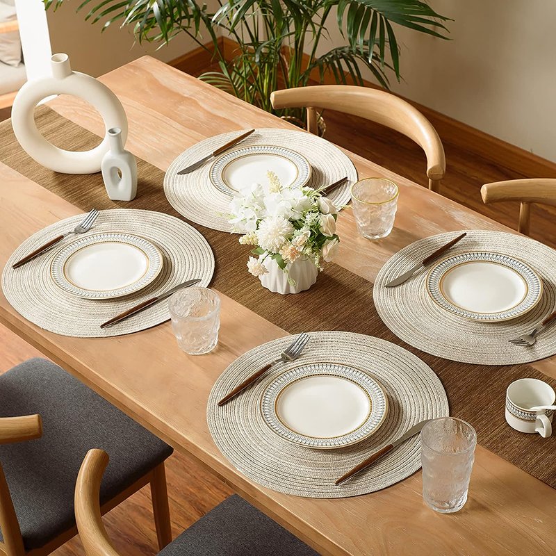 Bamboo Cotton and Silicon round Seagrass Grey Table Place Mat Waterproof Disposable Kraft Paper Places Mat for Weddings