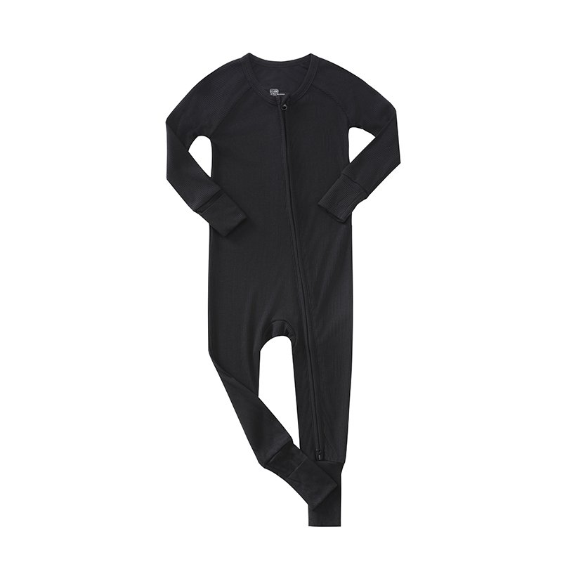 Western Popular Wholesale Infant Sleepsuit 95% Bamboo +5% Spandex Ribbed Fabric Soft Zipper Long Sleeve Jumpsuit Baby Romper