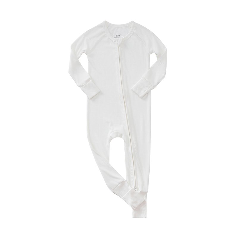 Western Popular Wholesale Infant Sleepsuit 95% Bamboo +5% Spandex Ribbed Fabric Soft Zipper Long Sleeve Jumpsuit Baby Romper