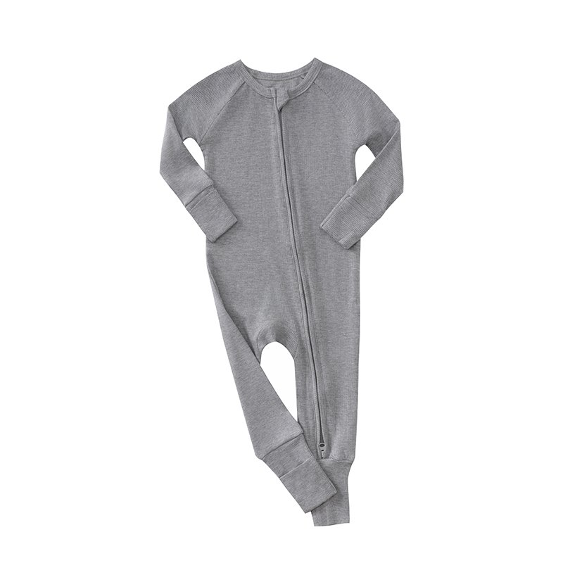 Western Popular Wholesale Infant Sleepsuit 95% Bamboo +5% Spandex Ribbed Fabric Soft Zipper Long Sleeve Jumpsuit Baby Romper