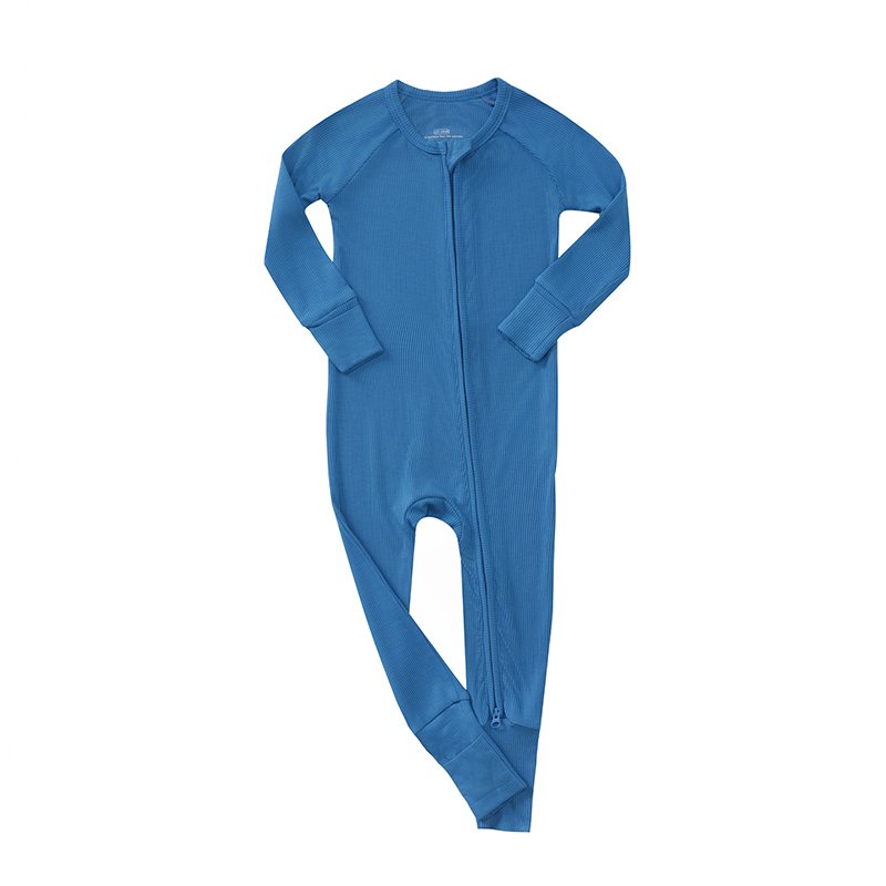 Western Popular Wholesale Infant Sleepsuit 95% Bamboo +5% Spandex Ribbed Fabric Soft Zipper Long Sleeve Jumpsuit Baby Romper