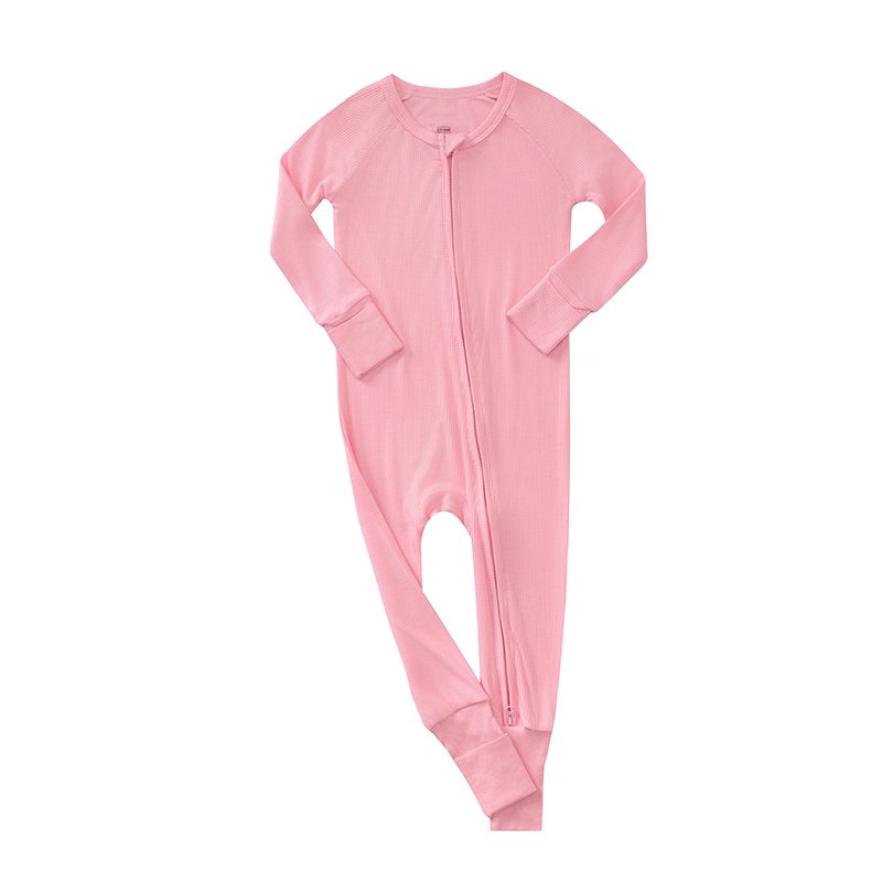 Western Popular Wholesale Infant Sleepsuit 95% Bamboo +5% Spandex Ribbed Fabric Soft Zipper Long Sleeve Jumpsuit Baby Romper