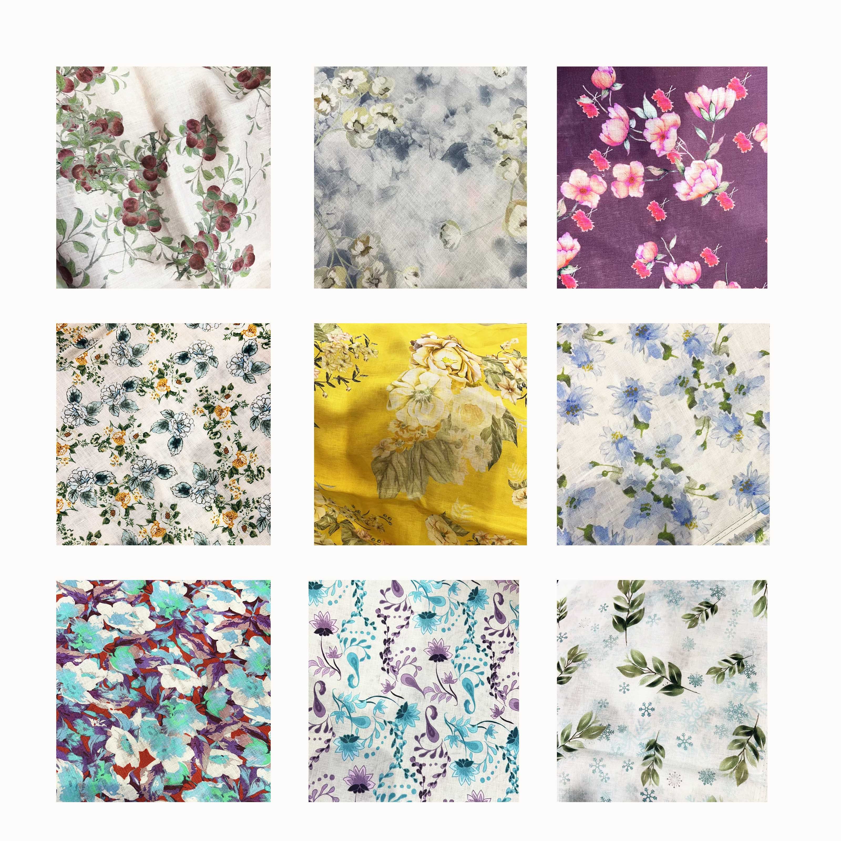 Custom print NO MOQ 100% flax pure linen fabric yellow floral printed fabric stock lot soft for clothing