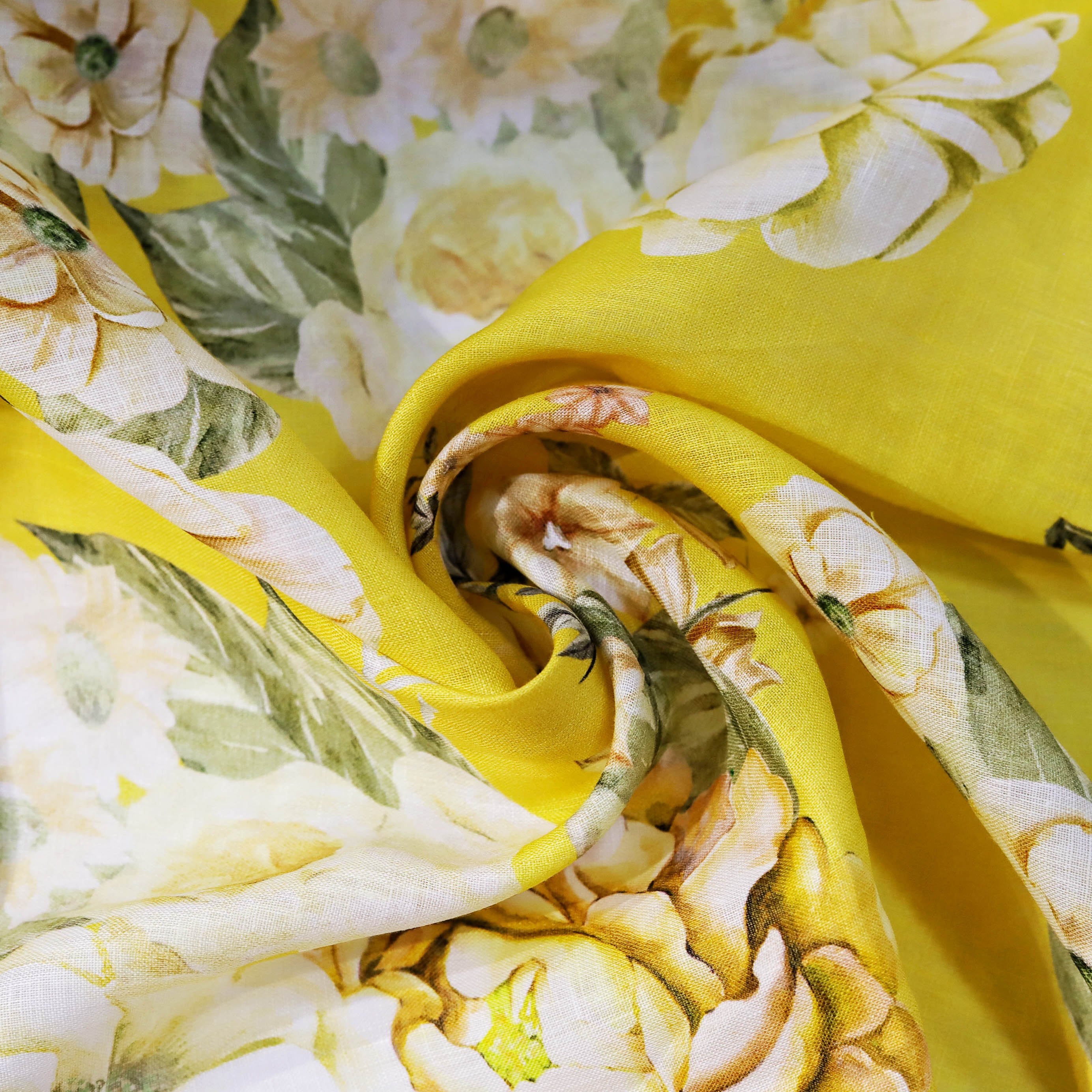 Custom print NO MOQ 100% flax pure linen fabric yellow floral printed fabric stock lot soft for clothing