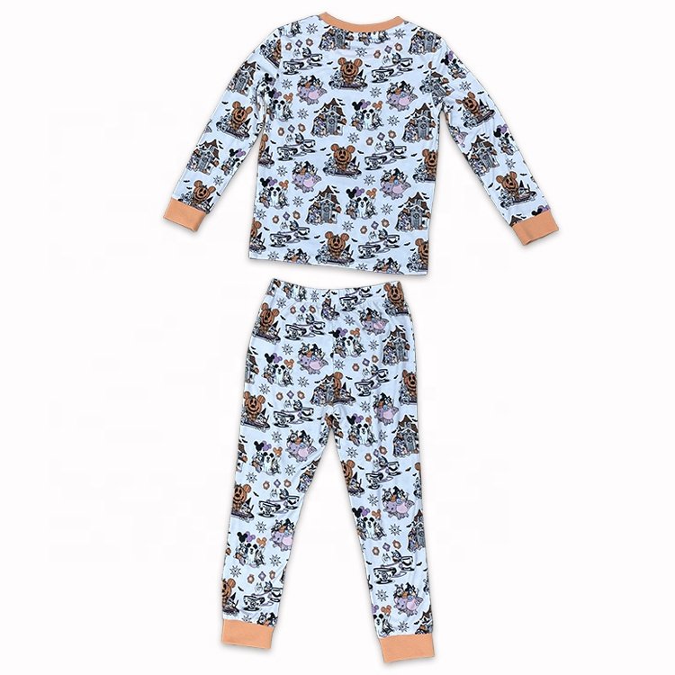 Custom Baby Sleeping Pyjamas 2 Piece Spandex Bamboo Cartoon Print Matching Halloween Pajamas Set Kids