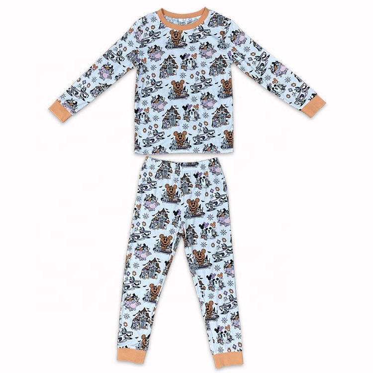Custom Baby Sleeping Pyjamas 2 Piece Spandex Bamboo Cartoon Print Matching Halloween Pajamas Set Kids