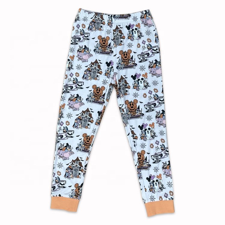 Custom Baby Sleeping Pyjamas 2 Piece Spandex Bamboo Cartoon Print Matching Halloween Pajamas Set Kids