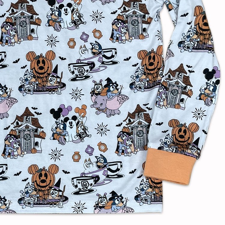 Custom Baby Sleeping Pyjamas 2 Piece Spandex Bamboo Cartoon Print Matching Halloween Pajamas Set Kids