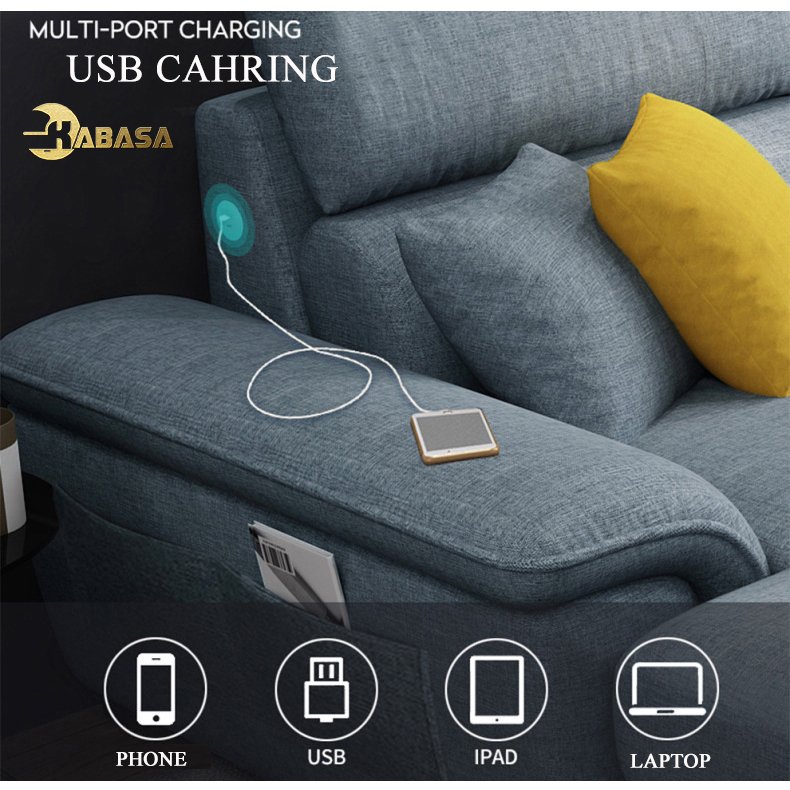 L shape 1+ 3 seater solid wood fabric padded seat sleeping lounge sofa